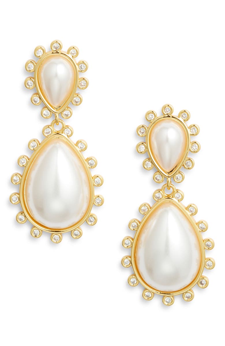 FRASIER STERLING Copenhagen Faux Pearl Drop Earrings, Main, color, Gold