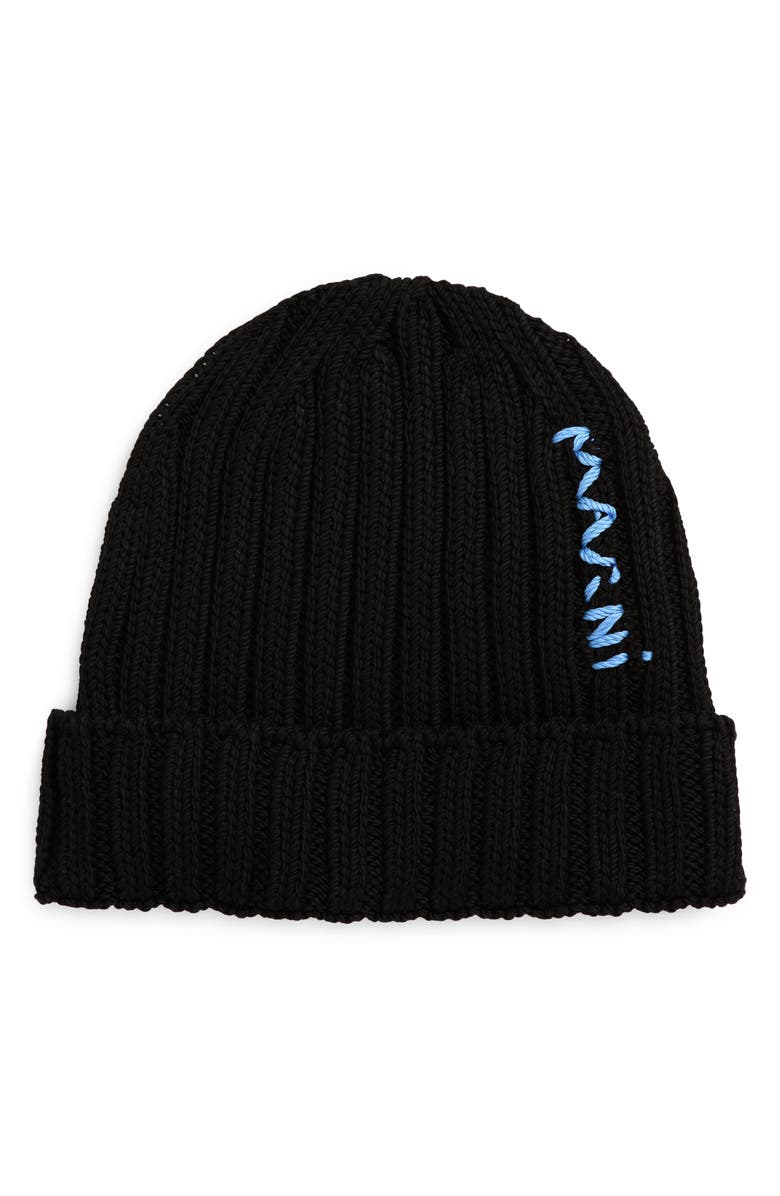 Marni Logo Embroidered Cotton Beanie, Main, color, 