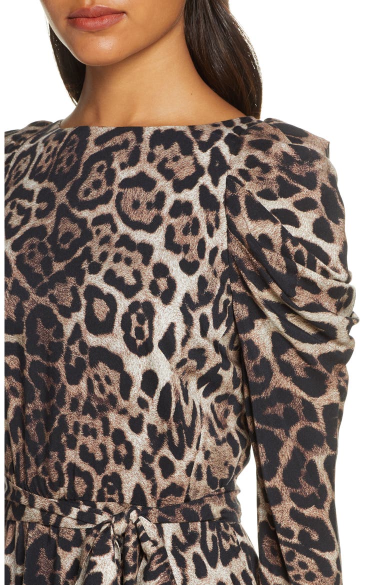Leopard Print Long Sleeve Midi Dress, Alternate, color, ANIMAL