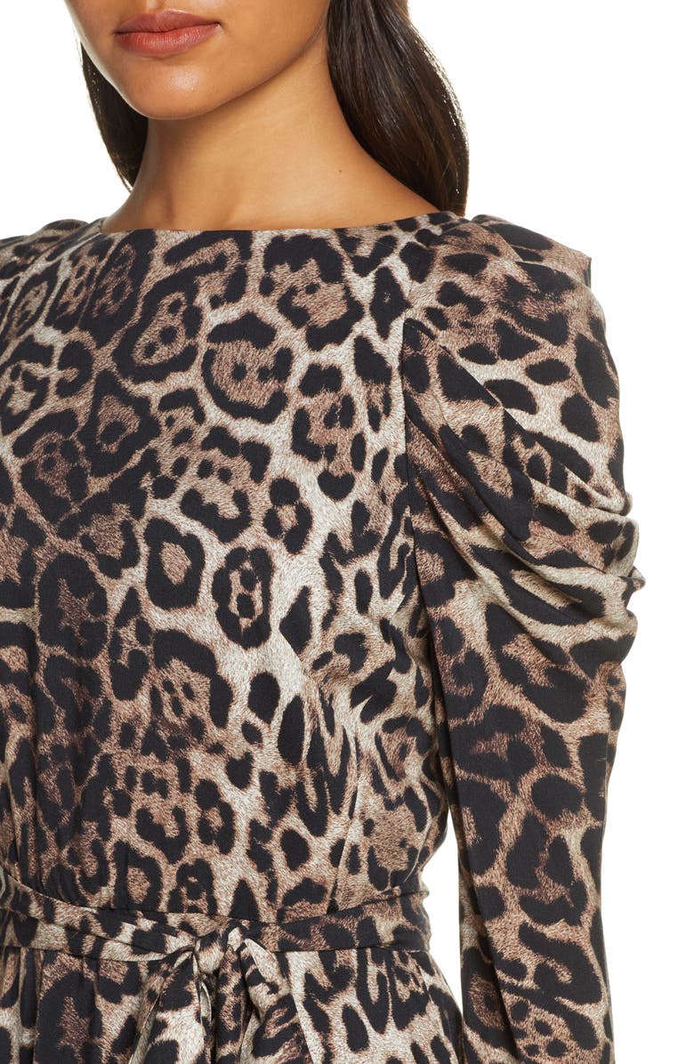 Eliza J Leopard Print Long Sleeve Midi Dress, Alternate, color, 