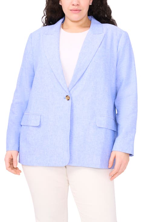 One-Button Linen Blend Blazer (Plus)