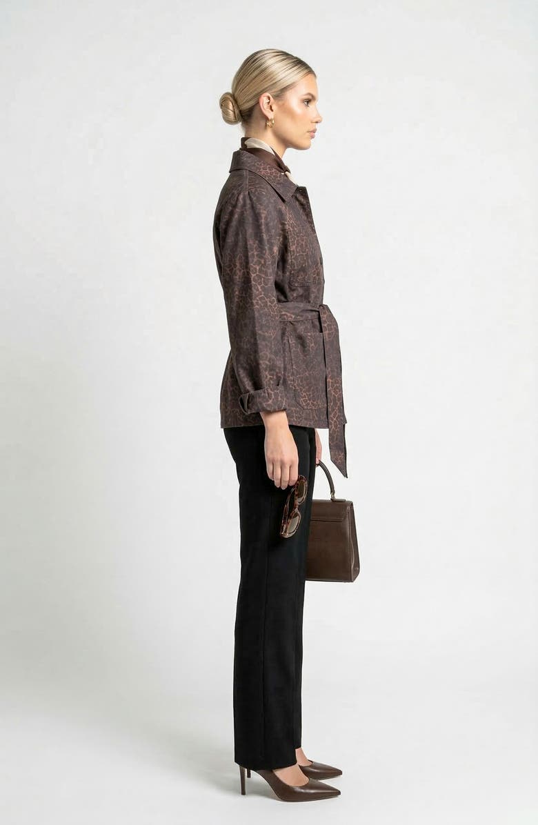 Knit & Lounge Long Sleeve Utility Jacket with Belted Waist and Patch Pockets, Alternate, color, Animal, Brown