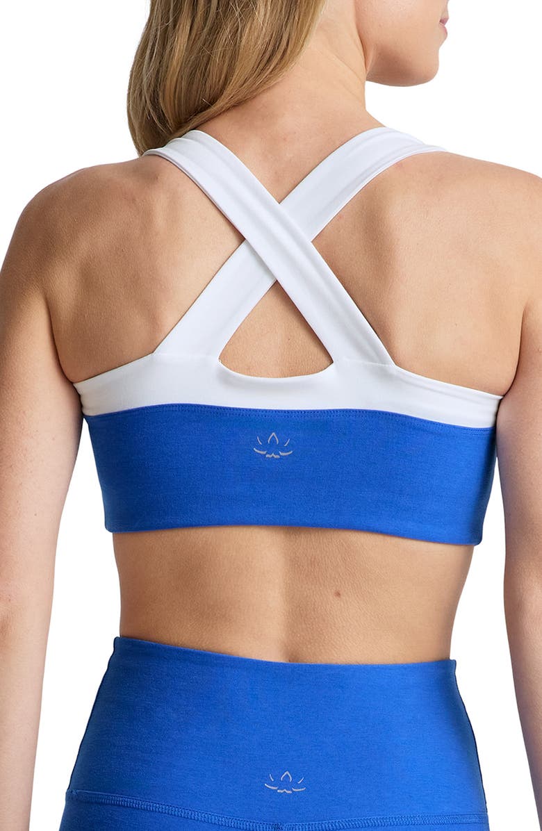 Beyond Yoga Space Dye Colorblock Sports Bra, Alternate, color, Court Blue Heather/C