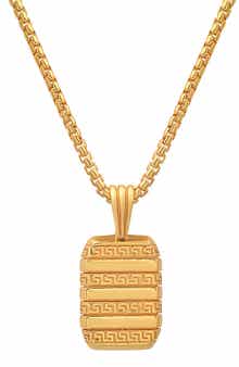 HMY JEWELRY Men's 14K Gold Plated Sterling Silver Dog Tag Pendant Necklace