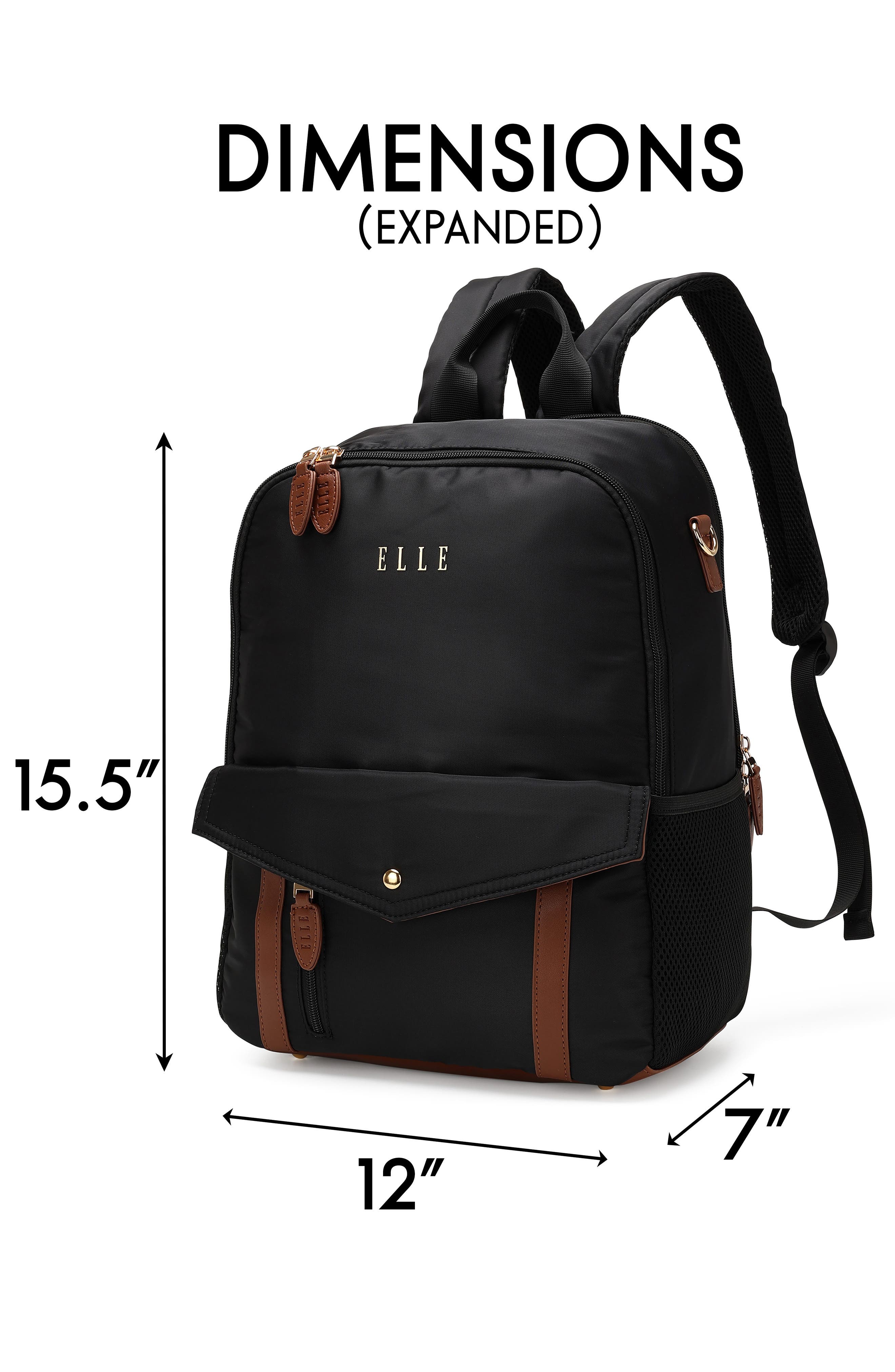 ELLE Luxe Journey 18L Twill and Vegan Leather Backpack, Alternate, color, Black