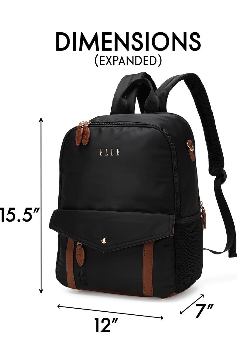 ELLE Luxe Journey 18L Twill and Vegan Leather Backpack, Alternate, color, Black