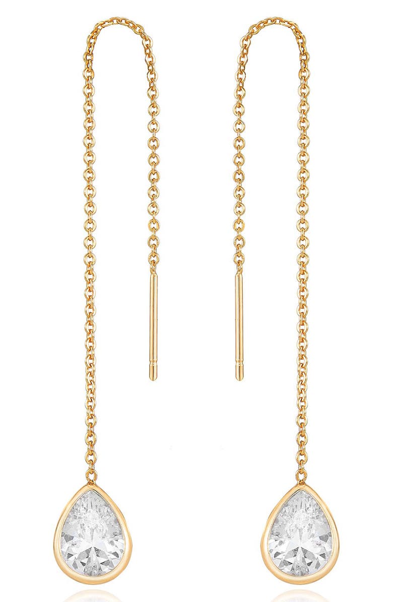 Ettika Cubic Zirconia Threader Earrings, Main, color, Gold