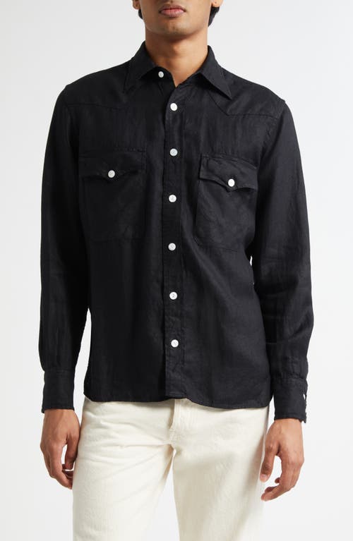 Drake's Linen Twill Western Shirt in 100 Black 