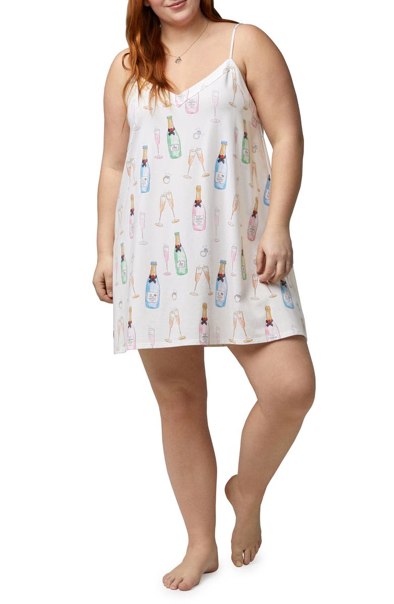 BedHead Pajamas Just Married Print Organic Cotton Jersey Chemise, Alternate, color, Champagne Wedding