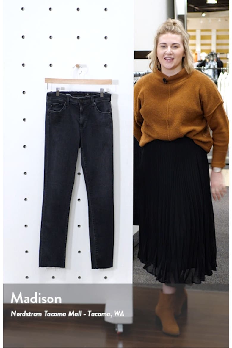 Mari High Waist Raw Hem Slim Straight Leg Jeans video