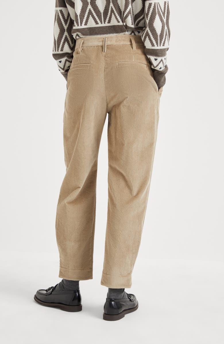 Brunello Cucinelli Cotton corduroy baggy sartorial trousers with monili, Alternate, color, 