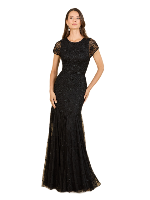 Beaded Mermaid Cap Sleeve Gown
