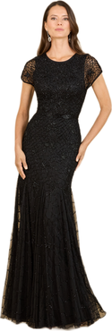 LARA New York Beaded Mermaid Cap Sleeve Gown