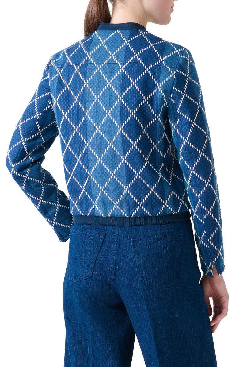 Akris punto Diamond Jacquard Crop Bomber Jacket, Alternate, color, Medium Denim-Cream