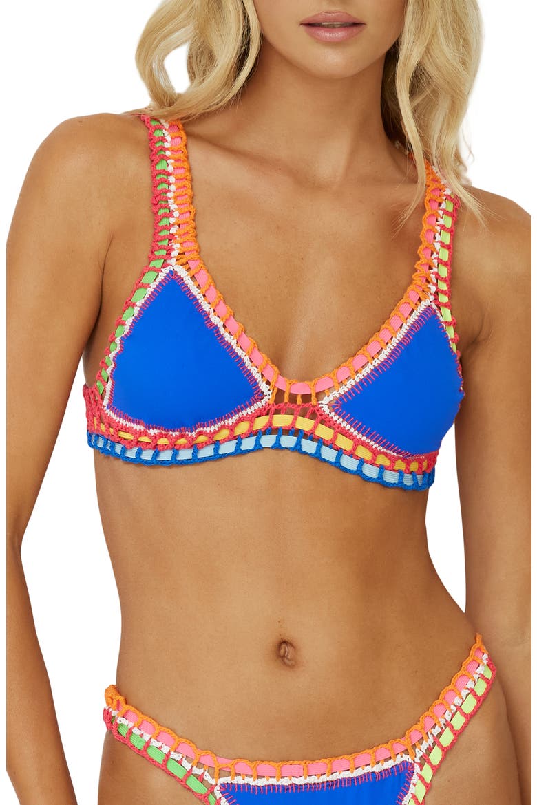 Colorful Whipstitch Trim Triangle Bikini Top, Main, color, WAVERLY