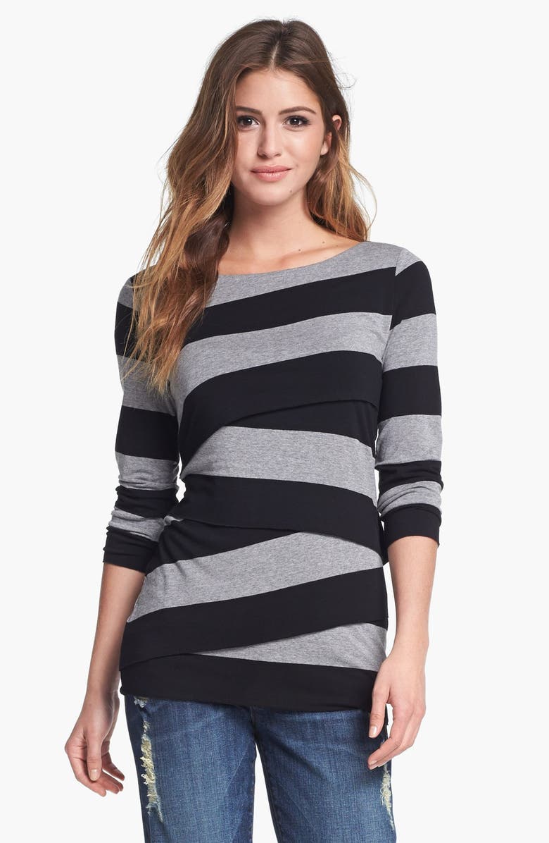 Vince Camuto Asymmetrical Tiered Stripe Tee, Alternate, color, 