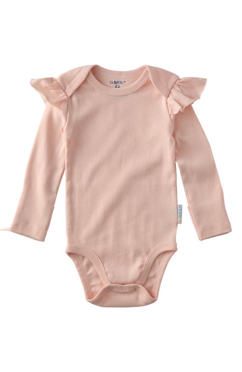 Butterblu Ashley Ruffle Long Sleeve Organic Cotton Bodysuit In Pink