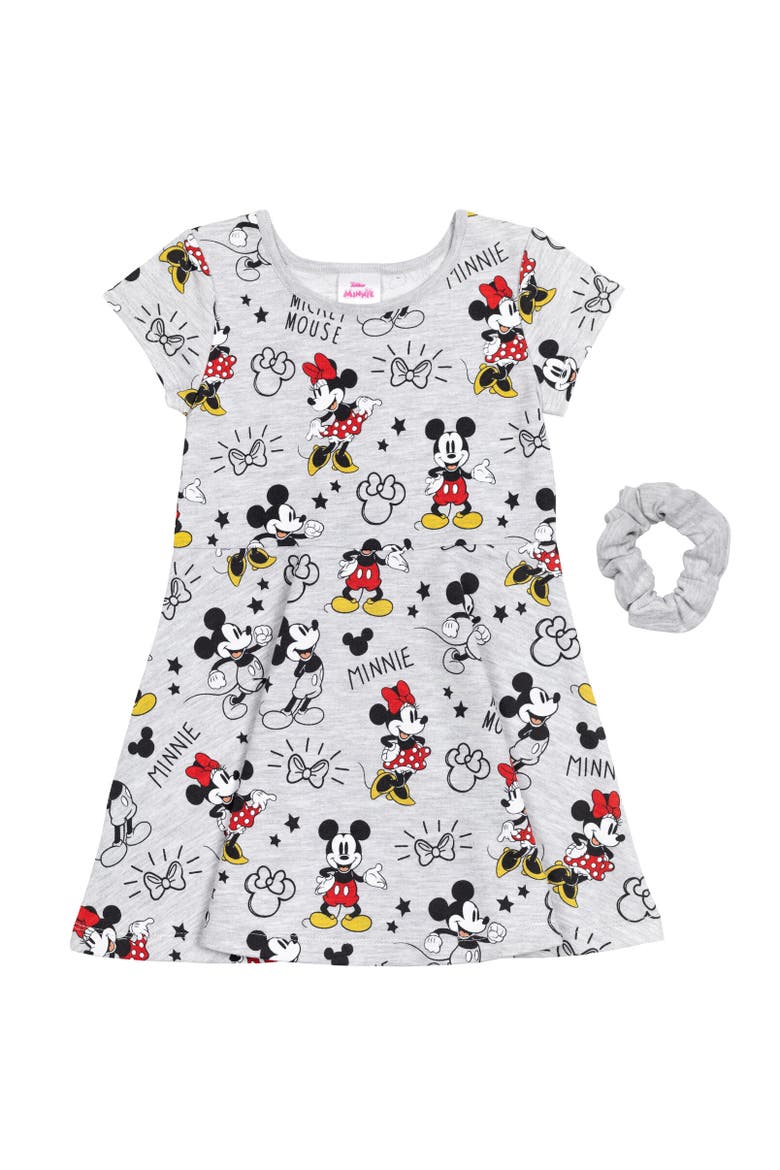 Skater Dress & Scrunchie Set, Main, color, Minnie Mouse Gray