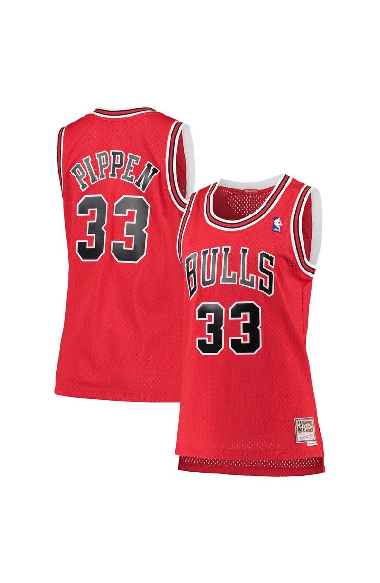 Mitchell & Ness Women's Mitchell & Ness Scottie Pippen Red Chicago Bulls 1997/98 Hardwood Classics Swingman Jersey, Main, color, 
