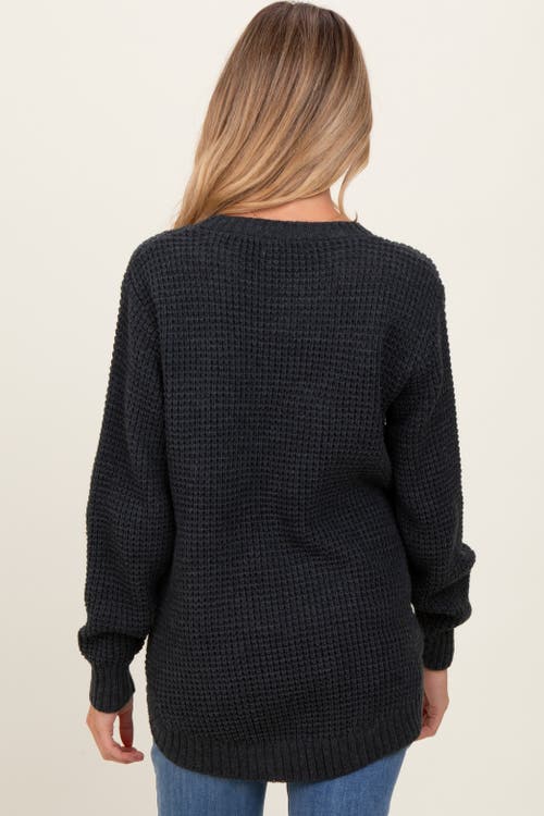 Pinkblush Waffle Knit Rounded Hem Sweater In Gray