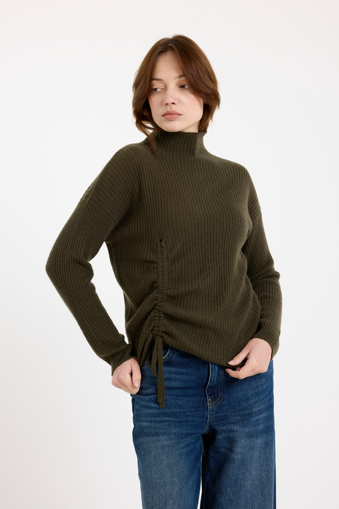 Rouched High Neck Long Sleeve Jumper
