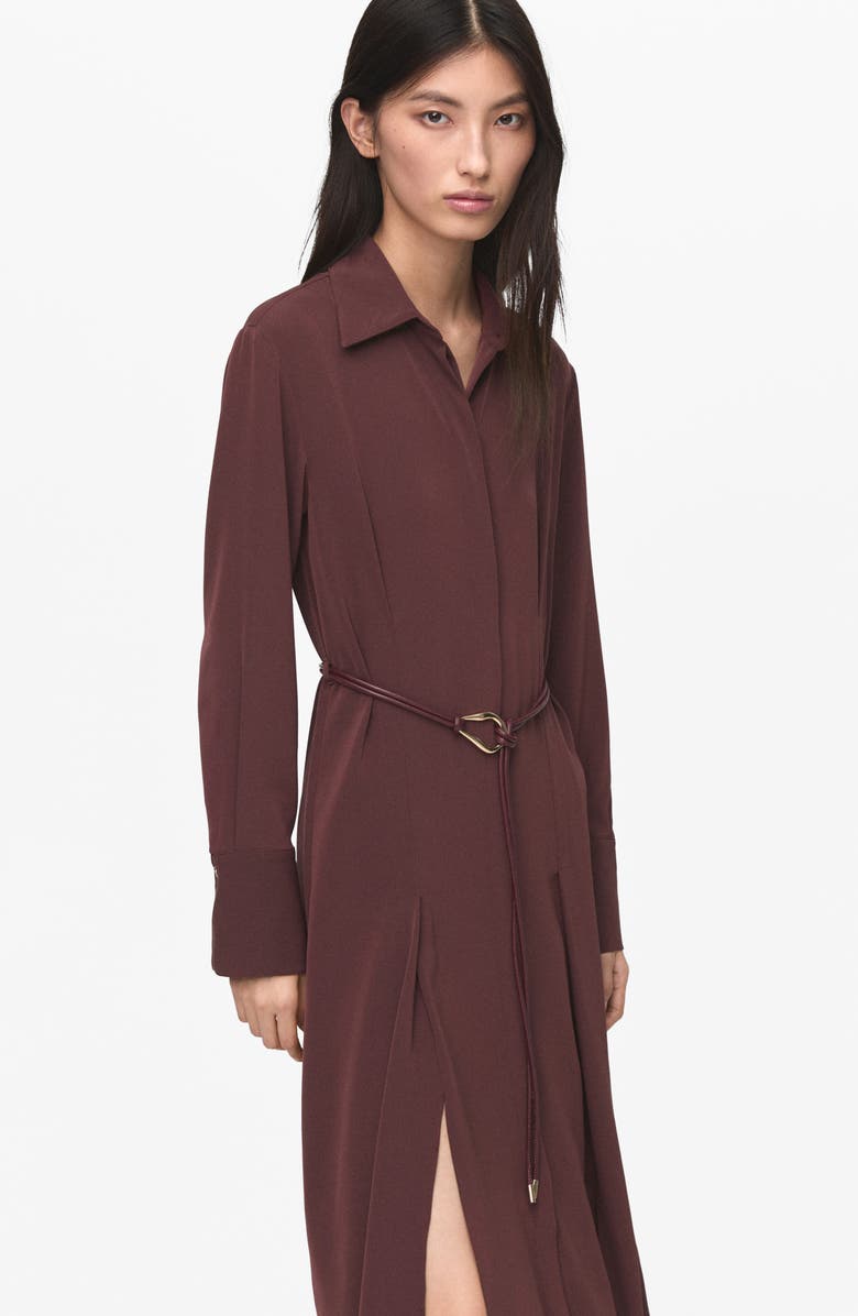 MANGO Long Sleeve Belted Shirtdress, Alternate, color, Burgundy