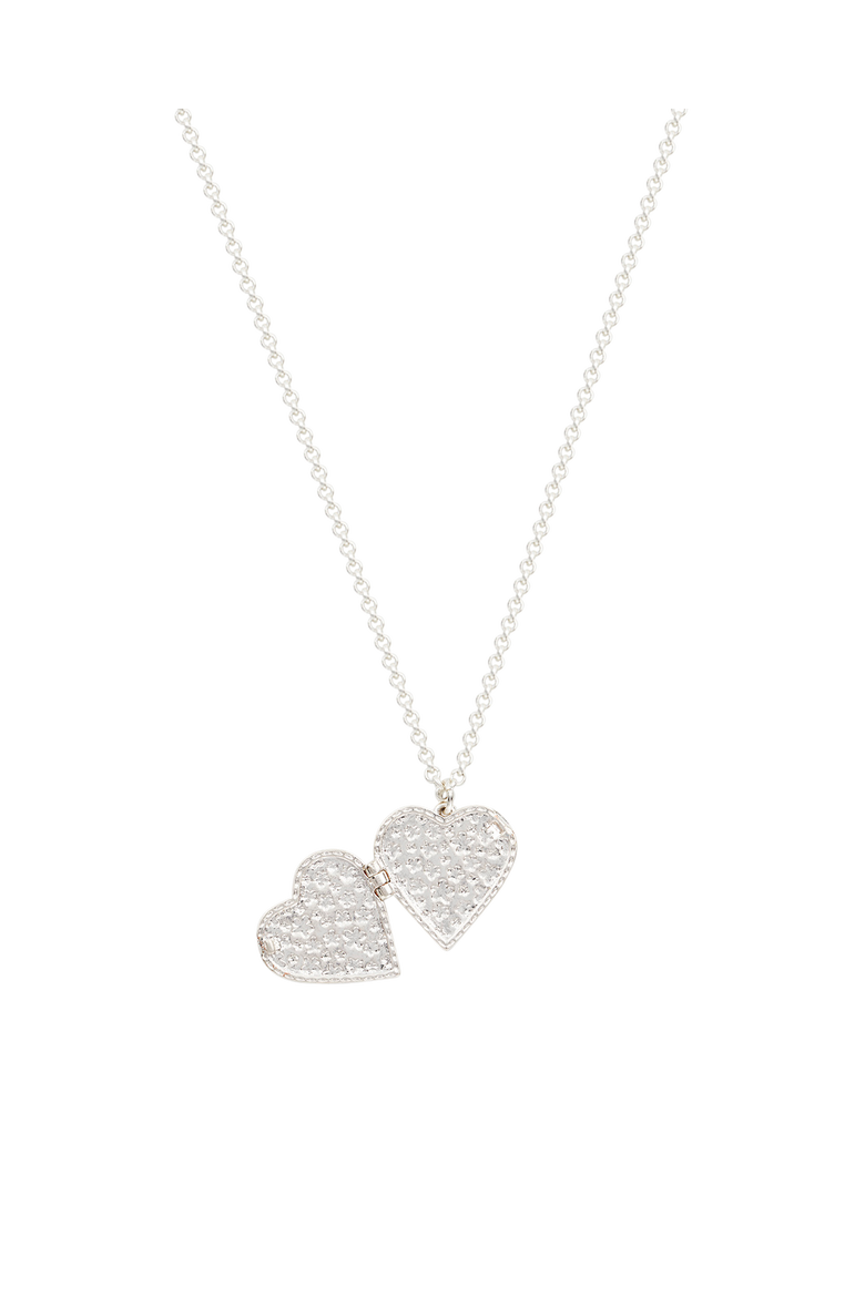 Forget Me Not Heart Locket Necklace, Alternate, color, Silver