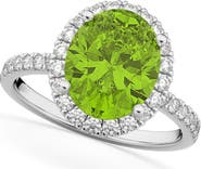 ALLUREZ Oval Cut Halo Peridot & Diamond Engagement Ring 14K