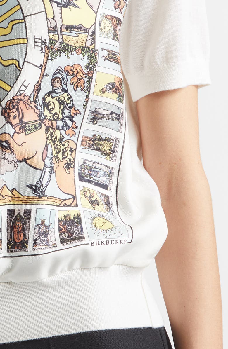 Burberry Sandrina Tarot Mixed Media Short Sleeve Sweater, Alternate, color, Seaside Blue Pattern