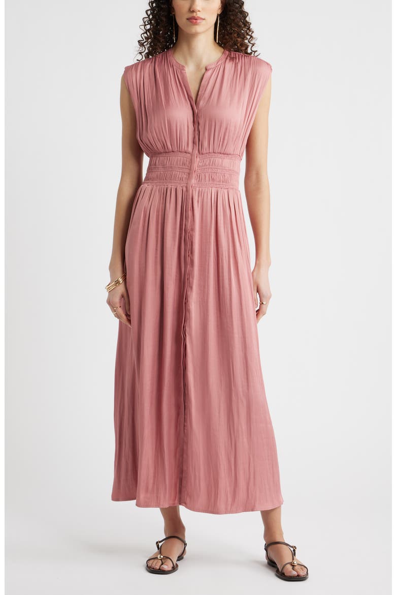 Smocked Waist Maxi Shirtdress, Main, color, PINK COMPACT