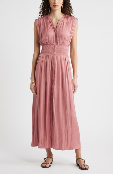 Smocked Waist Maxi Shirtdress