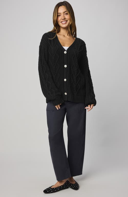 Splendid Harlow Hearts Rhinestone Cable Stitch Cardigan In Black