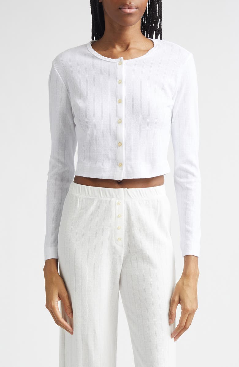 LESET Cotton Pointelle Crop Cardigan, Main, color, White