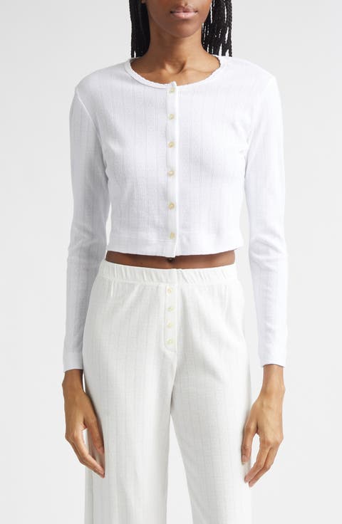 Cotton Pointelle Crop Cardigan