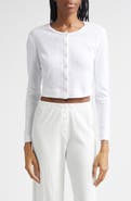 LESET Cotton Pointelle Crop Cardigan