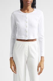 LESET Cotton Pointelle Crop Cardigan