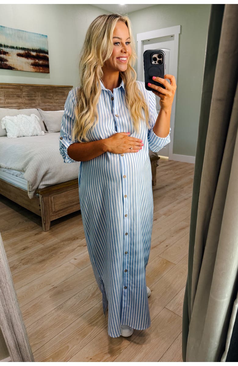 PinkBlush Striped Button Down Maxi Dress, Alternate, color, Light Blue