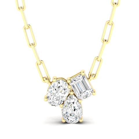 Multi Shape Cluster Lab Diamond Necklace in 14K