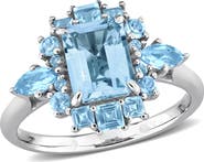 Julianna B. Blue Topaz Cluster Halo Ring 14k
