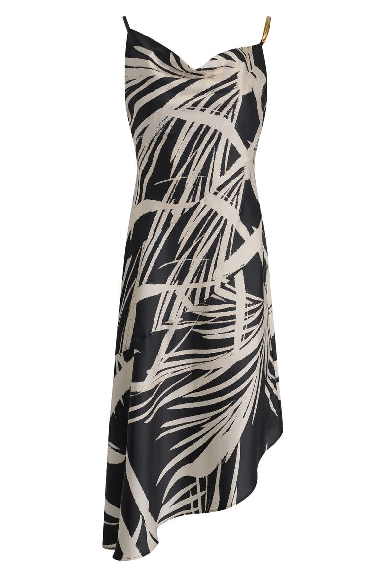 Print Cowl Neck Asymmetric Midi Dress, Alternate, color, BLACK CREAM