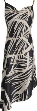 Donna Karan New York Print Cowl Neck Asymmetric Midi Dress