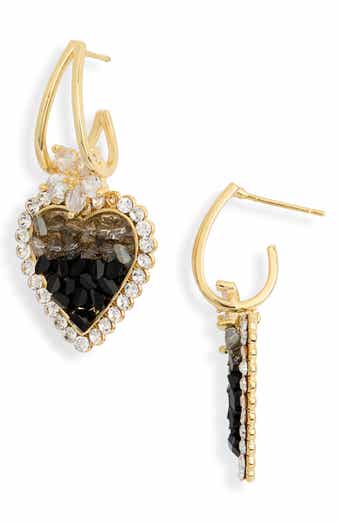 Jacqueline Black Heart Drop Huggie Hoop Earrings