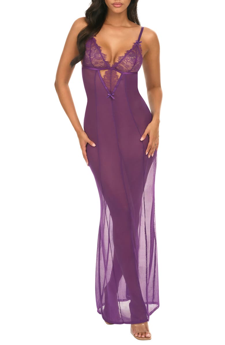Oh La La Cheri Katana Lace Sheer Nightgown, Main, color, Imperial Purple