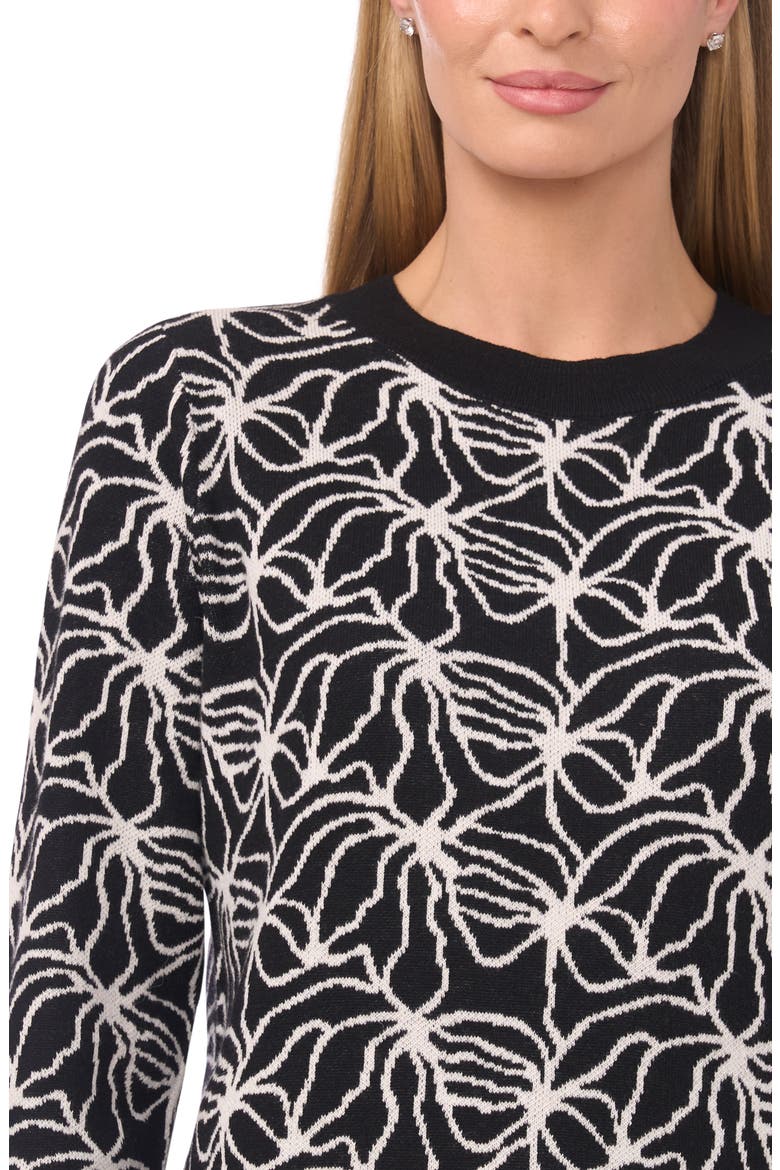 Jacquard Crewneck Sweater, Alternate, color, RICH BLACK