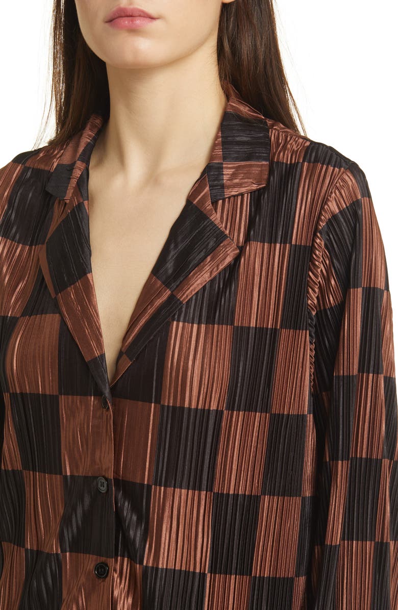 Dressed in Lala Check Long Sleeve Plissé Top & High Waist Pants, Alternate, color, 