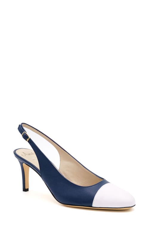 Amalfi By Rangoni Lauretta Slingback Cap Toe Pump In Navy Parm/white Parm