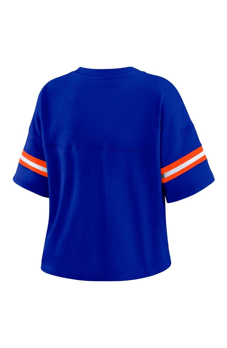 WEAR by Erin Andrews Women's WEAR by Erin Andrews Royal Denver Broncos Plus Size Color Block Boxy V-Neck T-Shirt, Alternate, color, 