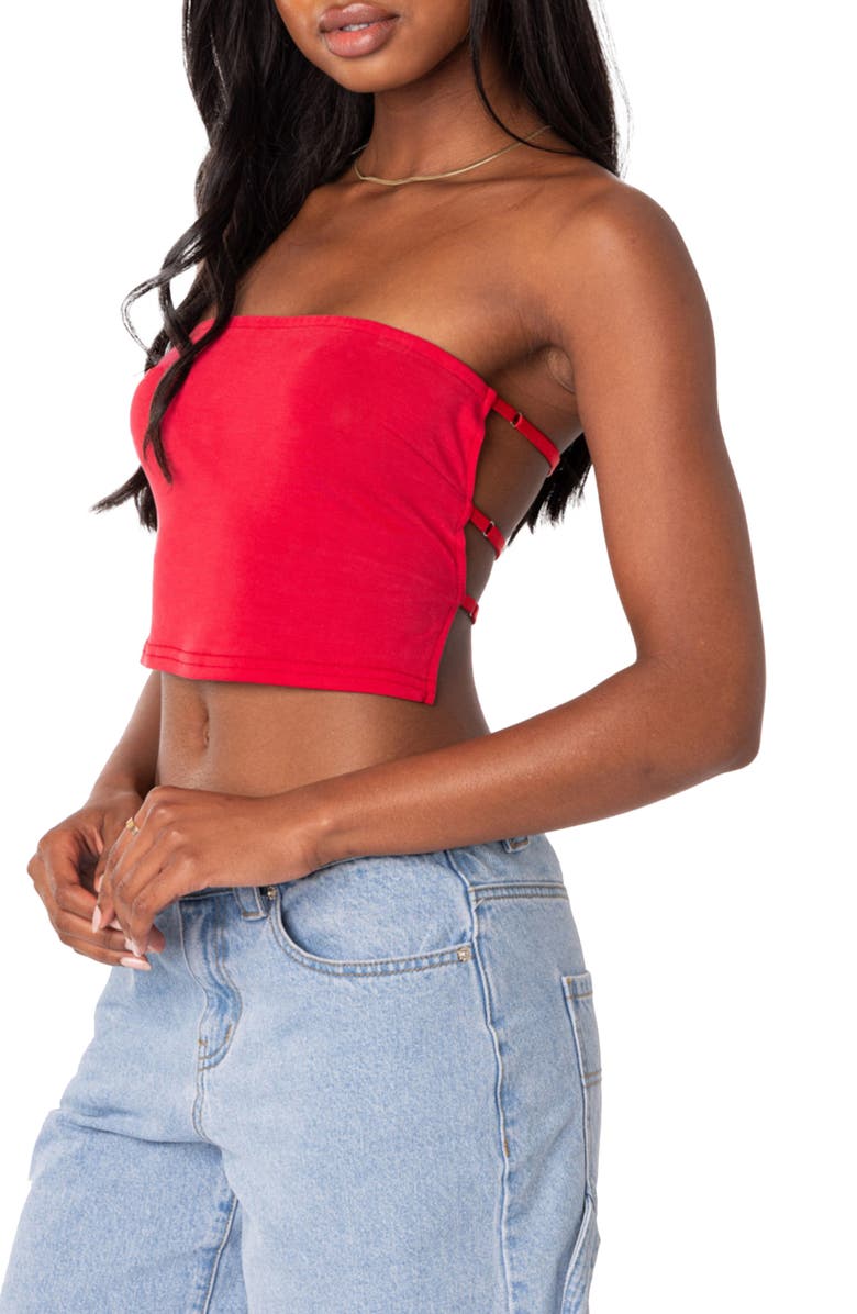 EDIKTED Tao Strappy Open Back Tube Top, Alternate, color, Red