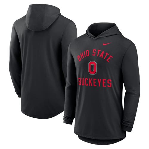 Nike Black Ohio State Buckeyes Classic Arch Tri-blend Performance Long Sleeve Hoodie T-shirt In Black