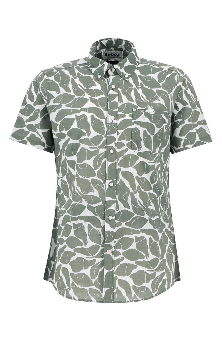 Barbour Spillroad Leaf Print Short Sleeve Cotton Button-Down Shirt, Alternate, color, Light Moss